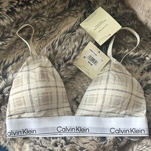 Calvin Klein Plaid Bralette - Cream and Gray